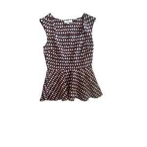 Eri + Ali Peplum Top | XS | Black Red White Abstract Dot Print | Stretch Cotton